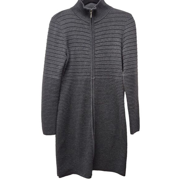 Calvin Klein Womens Full Zip Sweater Dress sz Med Thick Knit Long Slv Dark Grey - Picture 1 of 7